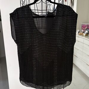 Yoana Baraschi Black Sheer Blouse with a Beaded Accents